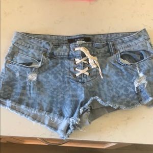 Lace up jean shorts
